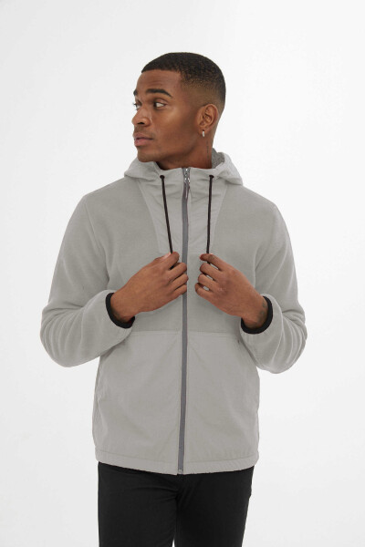 Gri Slim Fit Kapüşonlu Mont - 1