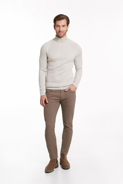 Gri Slim Fit Desenli Balıkçı Yaka Triko Kazak - 5