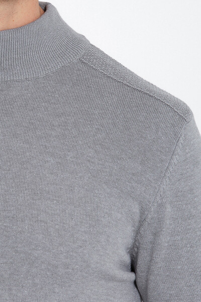 Gri Regular Fit Yarım Balıkçı Yaka Pamuklu Triko Kazak - 4