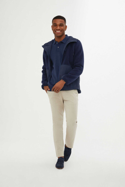 Lacivert Slim Fit Kapüşonlu Mont - 3