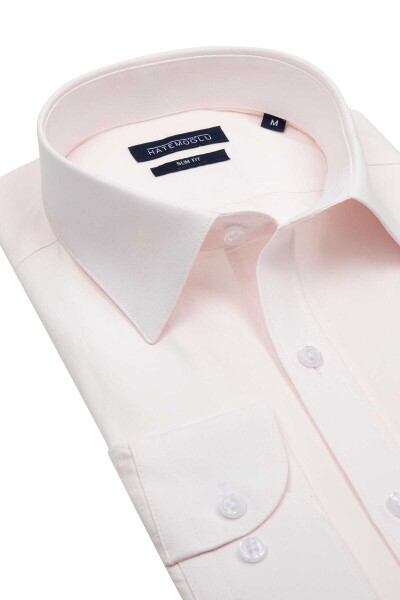 Pembe Slim Fit Pamuklu Slim Yaka Uzun Kollu Klasik Gömlek - 2