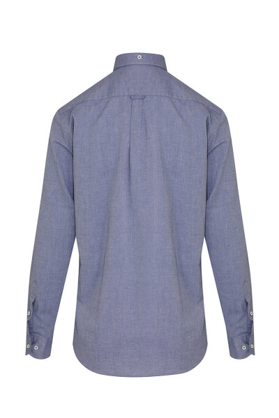 Lacivert Slim Fit 100% Pamuk Düğmeli Yaka Uzun Kollu Casual Gömlek - 3