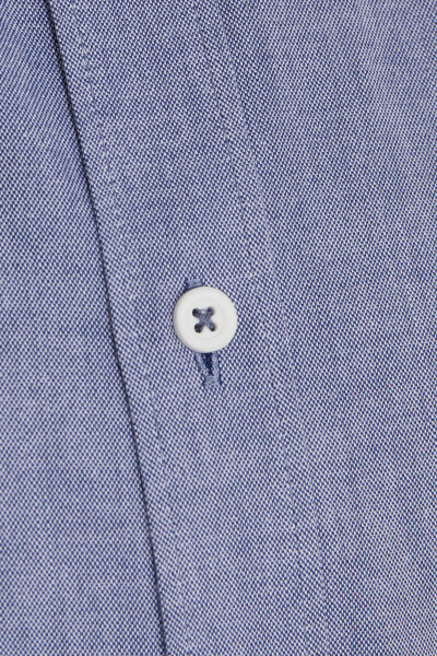 Lacivert Slim Fit 100% Pamuk Düğmeli Yaka Uzun Kollu Casual Gömlek - 5