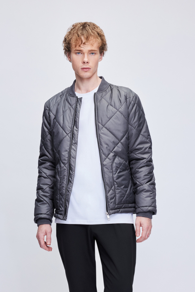Antrasit Regular Fit Bomber Yaka Kapitone Mont - 3