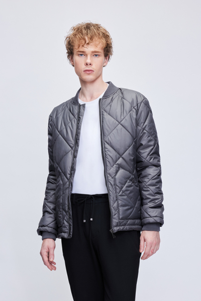 Antrasit Regular Fit Bomber Yaka Kapitone Mont - 7