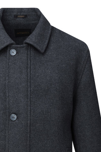 Antrasit Regular Fit Bebe Yaka Yünlü Kaban - 2