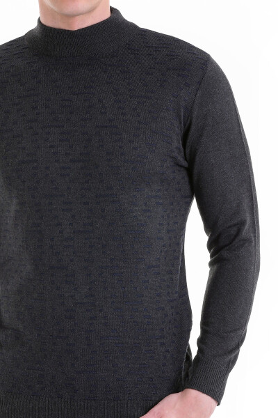 Antrasit Comfort Fit Jakarlı Yarım Balıkçı Yaka Yünlü Triko Kazak - 5