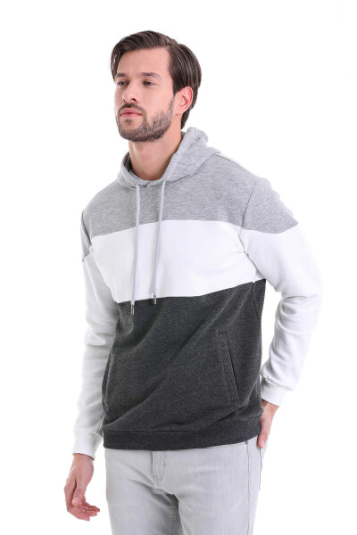 Antrasit Regular Fit Pamuklu Kapüşonlu Kanguru Cepli Sweatshirt - 3