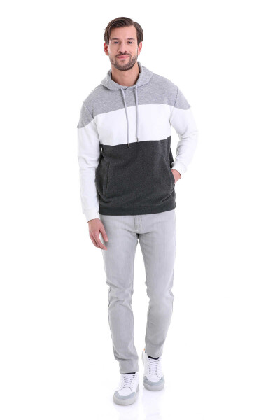 Antrasit Regular Fit Pamuklu Kapüşonlu Kanguru Cepli Sweatshirt - 5