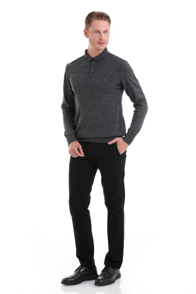 Antrasit Regular Fit Düz Polo Yaka Triko Kazak - 2
