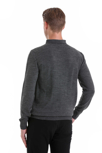 Antrasit Regular Fit Düz Polo Yaka Triko Kazak - 6