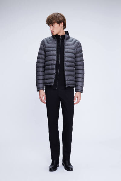 Antrasit Regular Fit Hakim Yaka Şişme Mont - 2