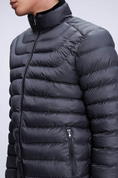 Antrasit Regular Fit Hakim Yaka Şişme Mont - 3