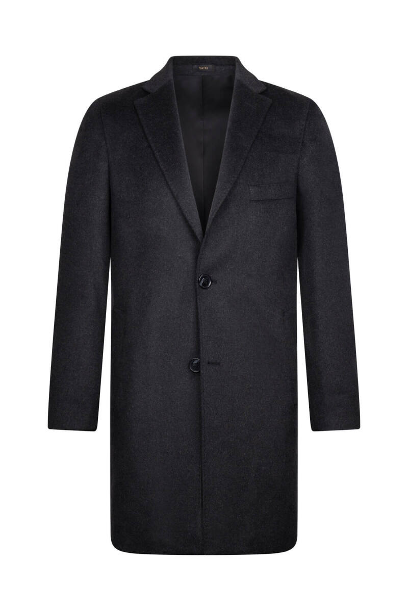 Antrasit Slim Fit Ceket Yaka Yünlü Kaşe Palto - Hatem Saykı