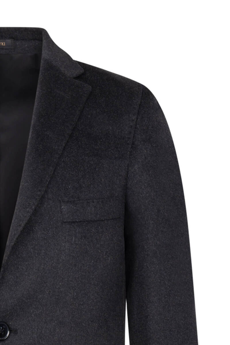 Antrasit Slim Fit Ceket Yaka Yünlü Kaşe Palto - Hatem Saykı (1)