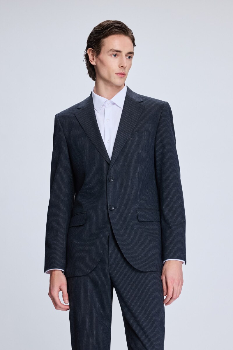 Antrasit Slim Fit Çizgili Mono Yaka Klasik Takım Elbise - Hatemoğlu (1)