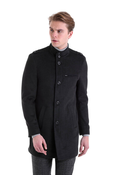 Antrasit Slim Fit Hakim Yaka Palto - 2