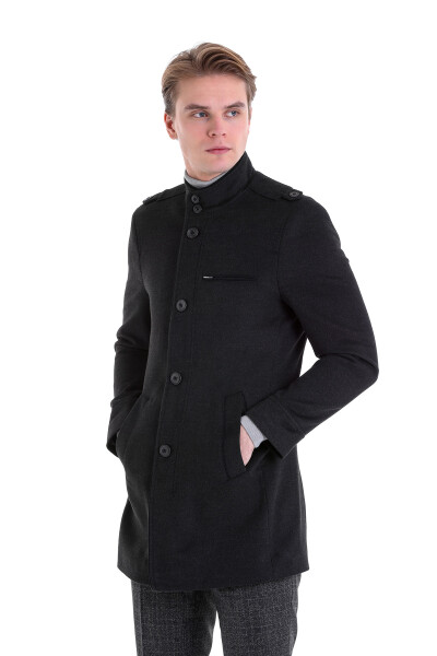Antrasit Slim Fit Hakim Yaka Palto - 3