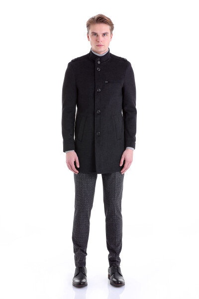 Antrasit Slim Fit Hakim Yaka Palto - 4