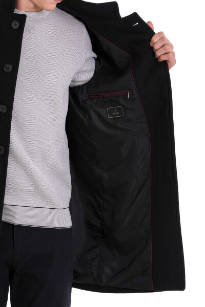Antrasit Slim Fit Hakim Yaka Yünlü Kaşe Kaban - 5