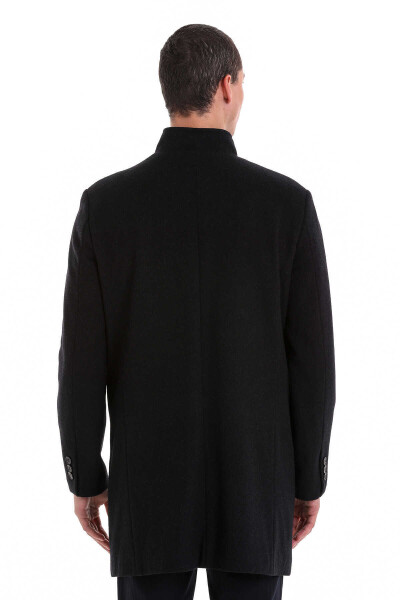 Antrasit Slim Fit Hakim Yaka Yünlü Kaşe Kaban - 6