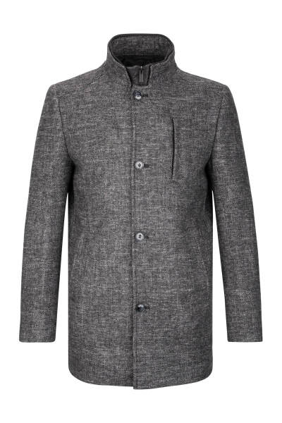 Antrasit Slim Fit Hakim Yaka Yünlü Kaşe Palto 