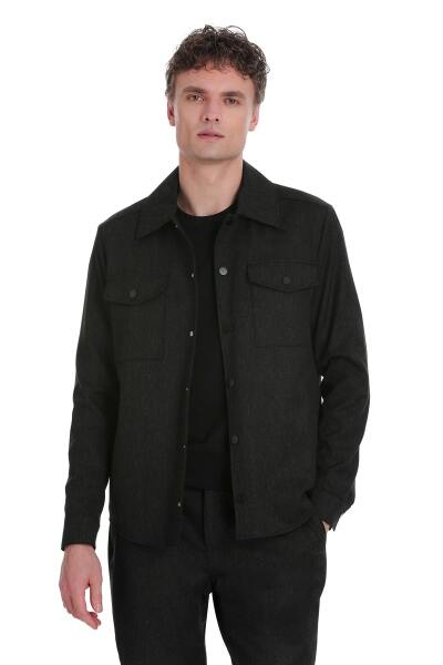 Antrasit Slim Fit Mono Yaka Casual Overshirt Takım - 2