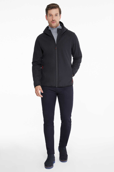 Antrasit Slim Fit Kapüşonlu Polar Mont - 8