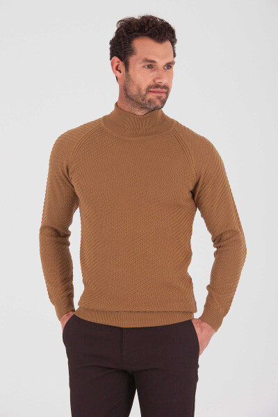 Balıkçı Yaka Hardal Triko Kazak - 3