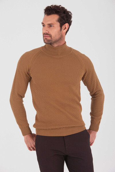 Balıkçı Yaka Hardal Triko Kazak - 1