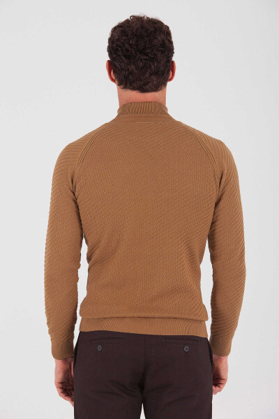 Balıkçı Yaka Hardal Triko Kazak - 4