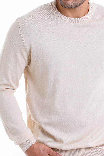 Bej Regular Fit Bisiklet Yaka 100% Pamuklu Triko Kazak - 4