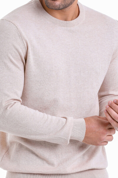 Bej Regular Fit Bisiklet Yaka 100% Pamuklu Triko Kazak - 4