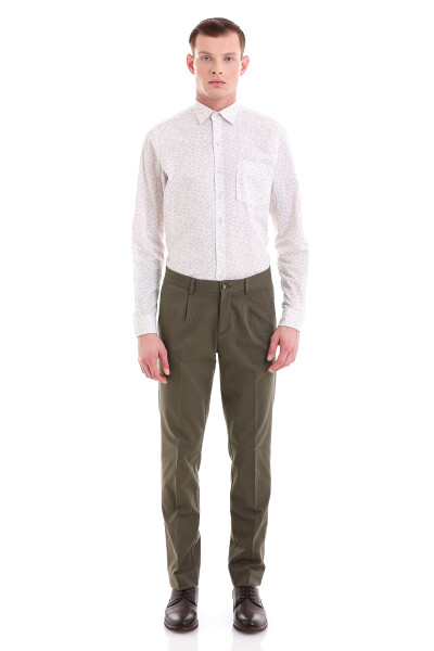 Bej Comfort Fit Baskılı 100% Pamuklu Slim Yaka Uzun Kollu Klasik Gömlek - 2