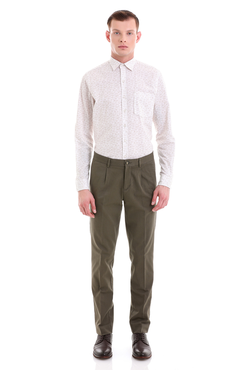 Bej Comfort Fit Baskılı 100% Pamuklu Slim Yaka Uzun Kollu Klasik Gömlek - HTML (1)