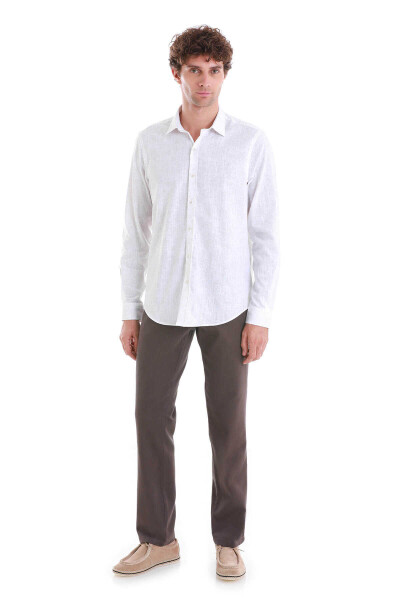 Bej Comfort Fit Baskılı Slim Yaka Uzun Kollu Spor Gömlek - 2