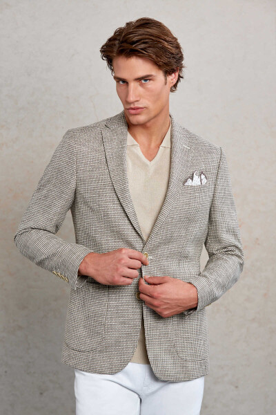 Bej Comfort Fit Desenli Mono Yaka Casual Ceket - 1