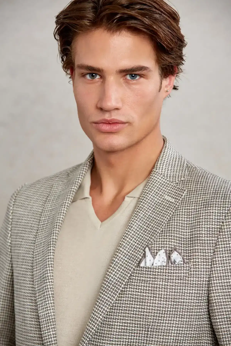 Bej Comfort Fit Desenli Mono Yaka Casual Ceket - Hatem Saykı (1)