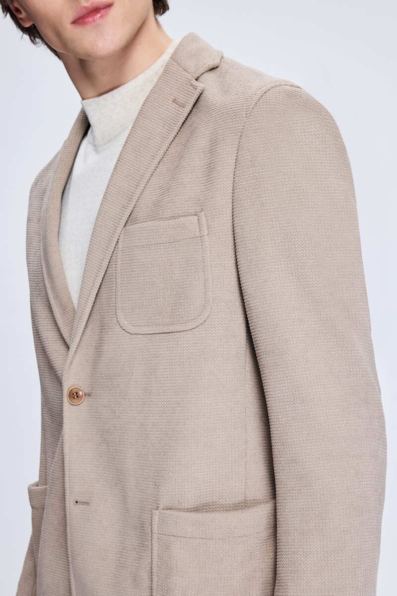 Bej Comfort Fit Desenli Mono Yaka Klasik Ceket - HTML (1)