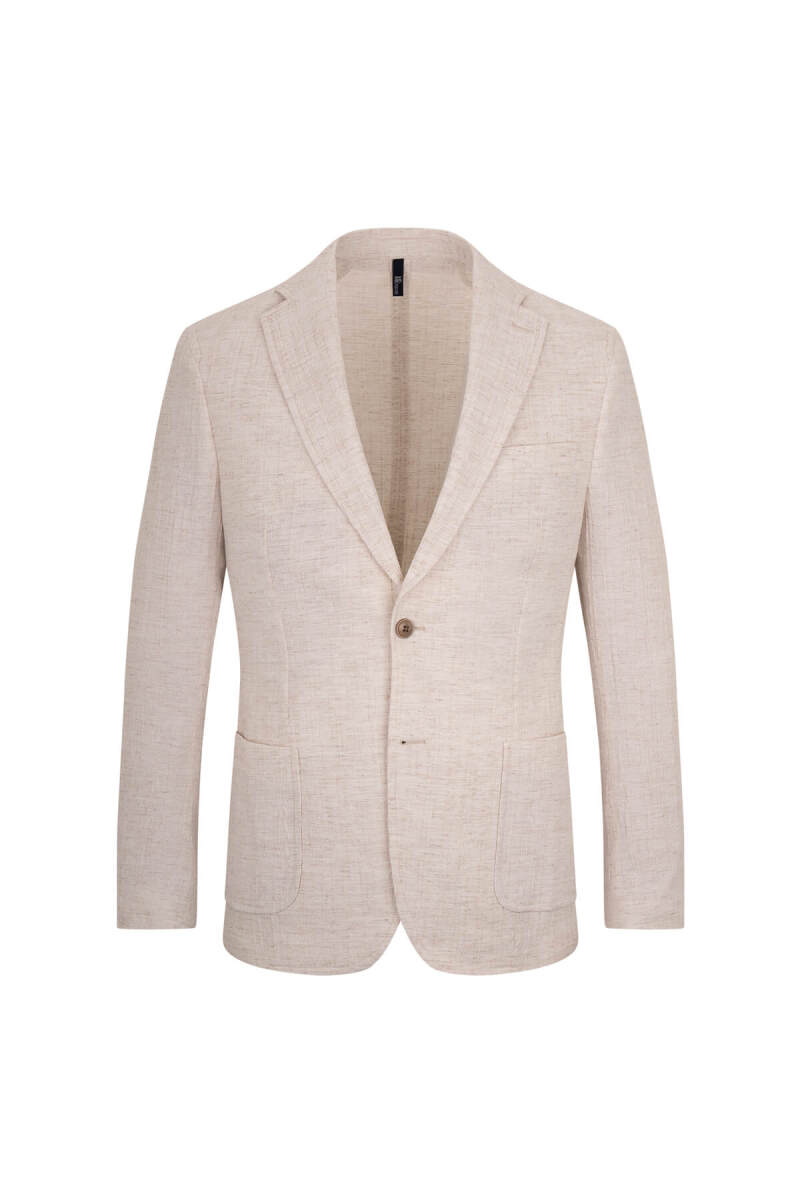 Bej Comfort Fit Mono Yaka Keten Ceket - HTML