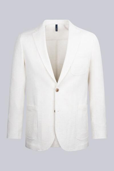 Bej Comfort Fit Mono Yaka Klasik Keten Ceket 