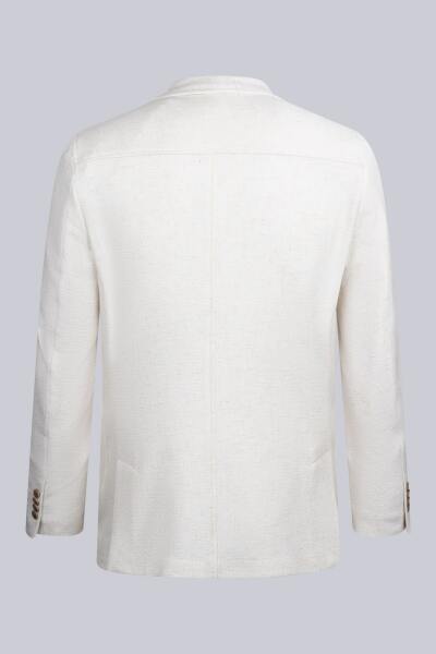 Bej Comfort Fit Mono Yaka Klasik Keten Ceket - 2