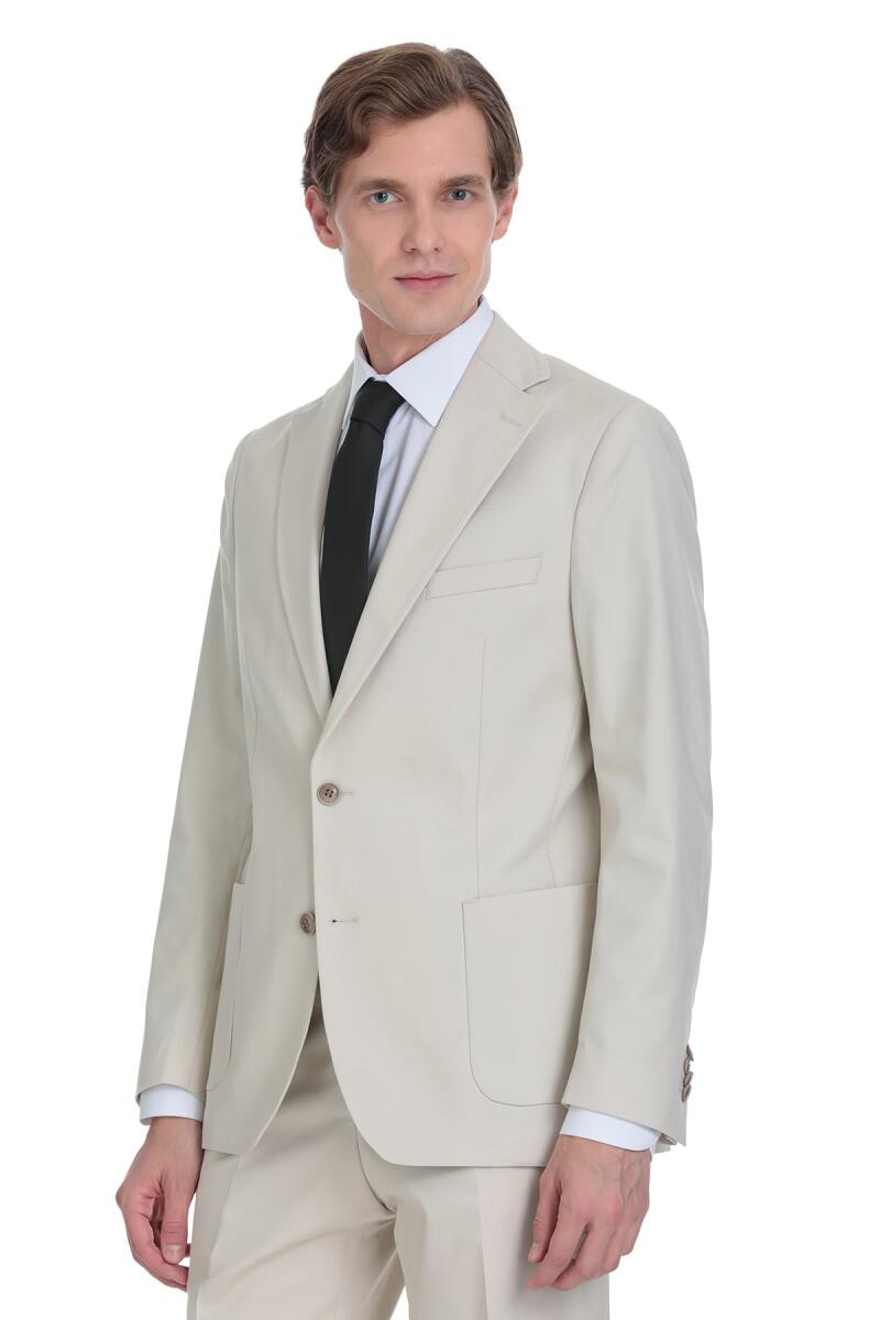 Bej Comfort Fit Mono Yaka Klasik Takım Elbise - Saykı (1)