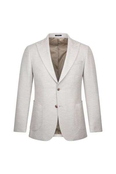 Bej Comfort Fit Sivri Yaka Desenli Klasik Ceket - 1