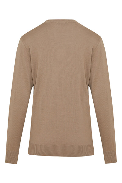 Bej Regular Fit Desenli Bisiklet Yaka Yünlü Kazak - 2