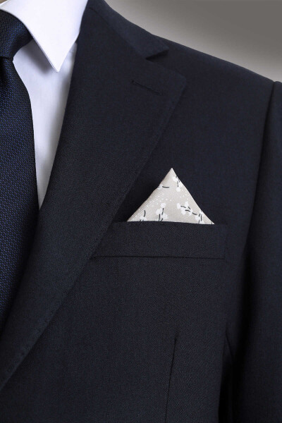 Bej Desenli Klasik Saten Cep Mendili - 2