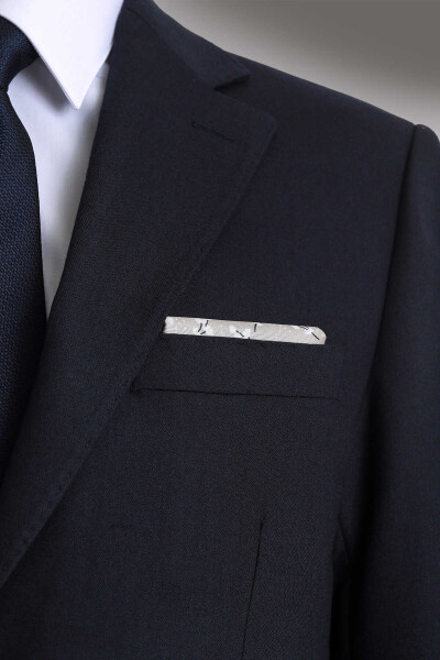 Bej Desenli Klasik Saten Cep Mendili - 3