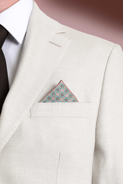 Bej Desenli Klasik Saten Cep Mendili - 2