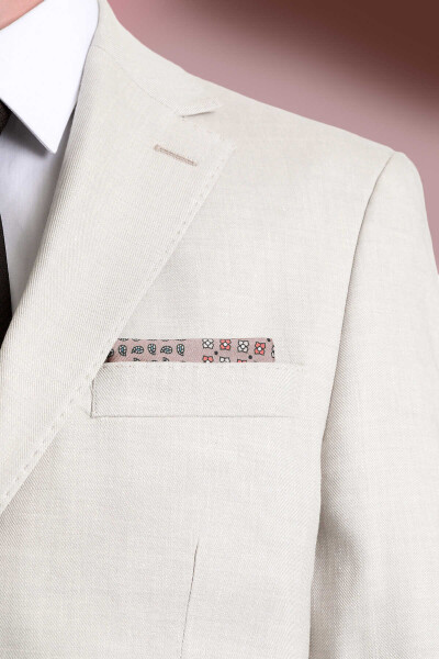 Bej Desenli Klasik Saten Cep Mendili - 3