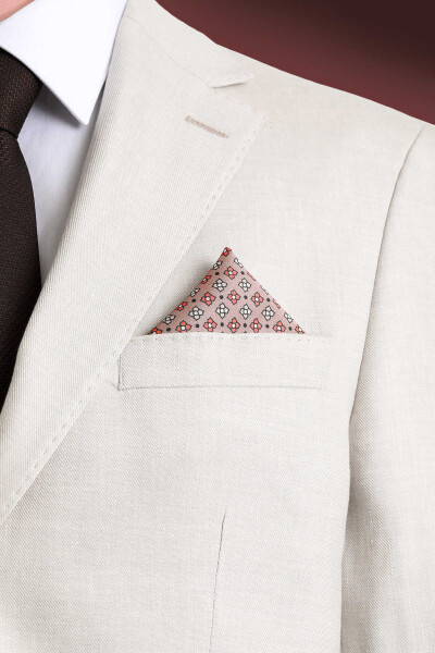 Bej Desenli Klasik Saten Cep Mendili - 2